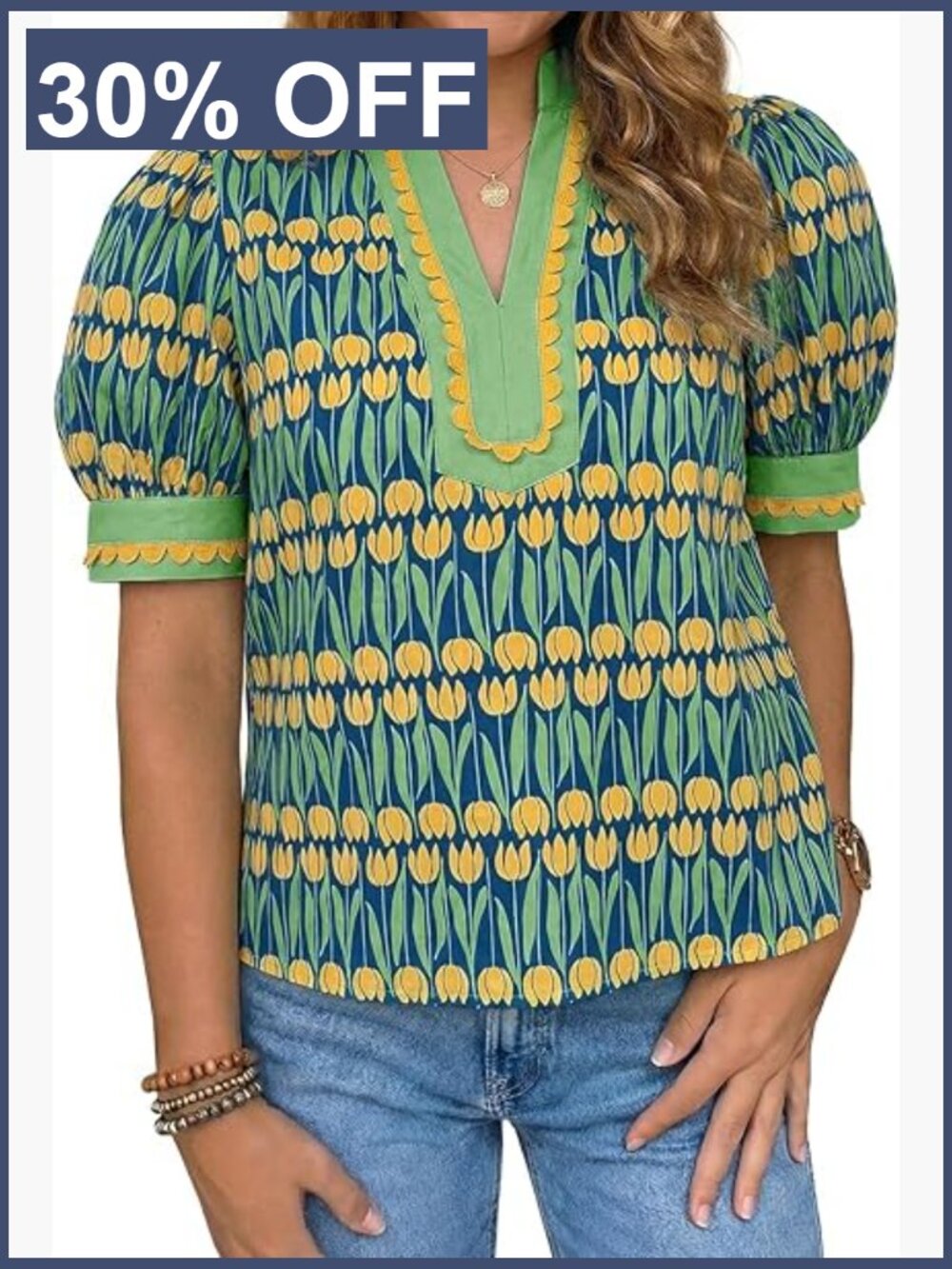 Puff Sleeve Floral V Neck Blouse Dressy Casual Summer Tunic Tee Loose Fit